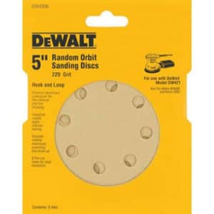 DEWALT DW4306 5-Inch 8 Hole 220 Grit Hook and Loop Random Orbit Sandpaper (5-Pack) for $7 DEWALT DW4306 5-Inch 8 Hole 220 Grit Hook and Loop Random Orbit Sandpaper (5-Pack) for $7