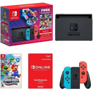 Nintendo Switch Mario Kart 8 Deluxe Bundle + Super Mario Bros. Wonder + Switch Online Family Membership Code for $360 Nintendo Switch Mario Kart 8 Deluxe Bundle + Super Mario Bros. Wonder + Switch Online Family Membership Code for $360