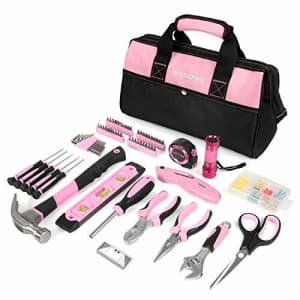 WORKPRO Pink Tool Kit, Home Repairing Tool Set with Wide Mouth Open Storage Bag, Household Tool Kit for $44