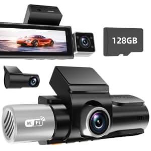 Oenbatom F7 3-Channel 4K+1080p Front & Rear Dash Cam w/ 128GB Card for $75