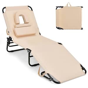 GYMAX Tanning Chair, 350lbs Beach Lounge Chair with Face Hole, Detachable Washable Pillow & Carry for $176