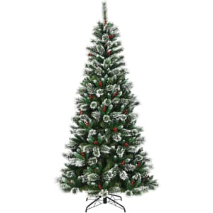 Costway 5-Ft. Snow Flocked Artificial Christmas Tree w/ Red Berries for $47 Costway 5-Ft. Snow Flocked Artificial Christmas Tree w/ Red Berries for $47