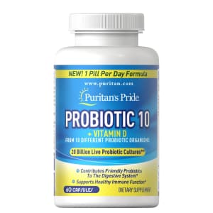 Puritan's Pride Probiotic 10 with Vitamin D 60-Count Capsules: 3 for $30 Puritan's Pride Probiotic 10 with Vitamin D 60-Count Capsules: 3 for $30