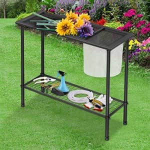 VEVOR Potting Bench, 39" L x 15" W x 33" H, Steel Outdoor Workstation with Rubber Feet & Mesh Bag, for $60