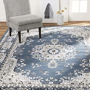 Home Dynamix Premium Sakarya Traditional Medallion Border Area Rug, Midnight Blue, 7'8"x10'7" for $92