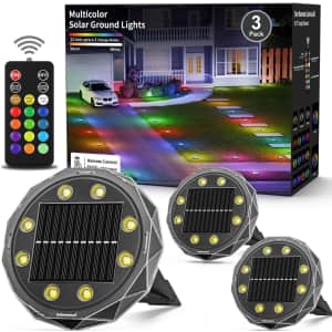 Solar Ground Lights with Remote Control 3-Pack for $10 w/ Prime