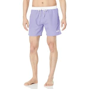 BOSS Men's Standard Medium Length Solid Swim Trunk, Soft Lilac, XXL for $25