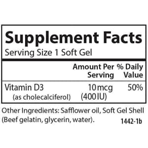 Carlson Labs Carlson - Vitamin D3, 400 IU, Bone Support, Immune Function & Heart Health, 250 soft gels for $10