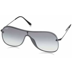 Ray-Ban RB4311N Shield Aviator Sunglasses, Black On White/Grey Gradient, 38 mm for $188