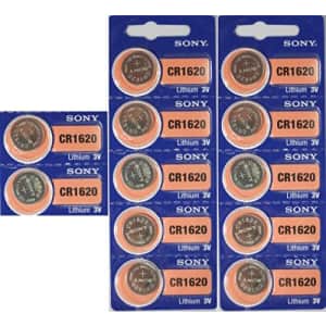Sony Lithium 3V Batteries Size CR1620 (Pack of 12) for $10 Sony Lithium 3V Batteries Size CR1620 (Pack of 12) for $10