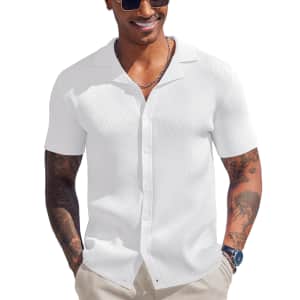 Coofandy Men's Knit Button Down Shirt for $15