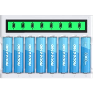 Deleepow Rechargeable AA Batteries 8-Pack w/ Charger for $15