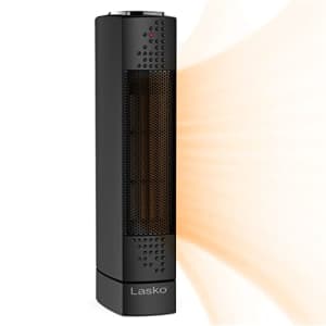 Lasko Oscillating Ceramic Slim Tower Desktop Space Heater for Home with Thermostat and 2 Speeds, 14 for $38