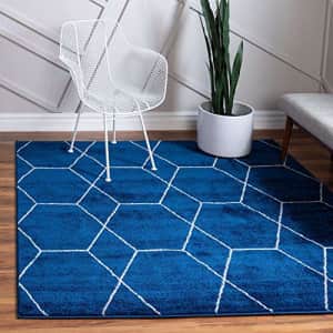 Unique Loom Trellis Frieze Collection Lattice Moroccan Geometric Modern Square Rug, 3 Feet, Navy for $23