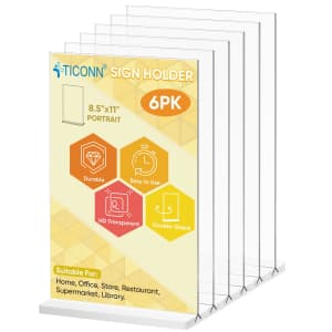 Ticonn 8.5"x11" Acrylic Sign Holder 6-Pack for $10