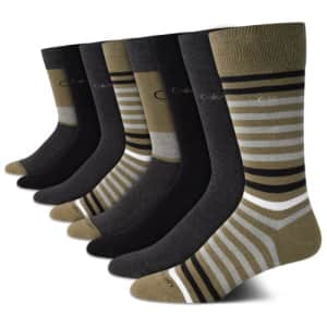 Calvin Klein Men's Dress Socks - Lightweight Cotton Blend Crew Socks (8 Pack), Size 7-12, Kalamata for $21