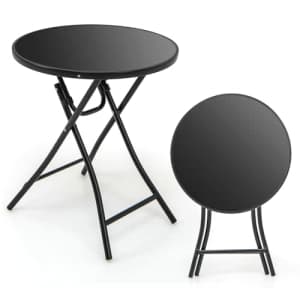Giantex 23 Inch Round Bistro Table, Patio Folding Cocktail Table with Tempered Glass Tabletop, for $76 Giantex 23 Inch Round Bistro Table, Patio Folding Cocktail Table with Tempered Glass Tabletop, for $76