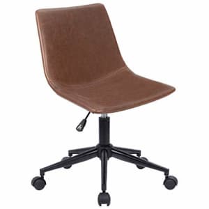 Homall Mid Back Task Chair Brown Leather Computer Office Chair Low Back Adjustable Swivel Vanity for $80