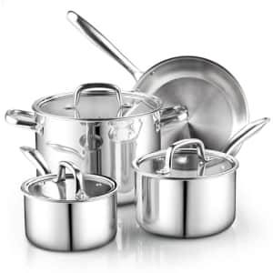 Cook N Home Pots and Pans Stainless Steel Cooking Set 7-Piece, Tri-Ply Clad Kitchen Cookware Set, for $88