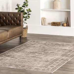 nuLOOM Amie Persian Border Machine Washable Ultra Thin Area Rug, 4' x 6', Light Brown for $60