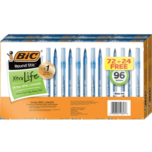 BIC Round Stic Xtra Life Ballpoint Pen 96-Pack for $4