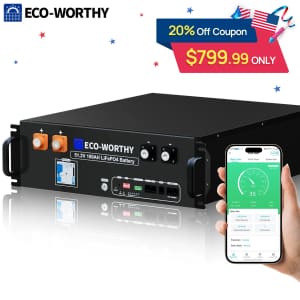 Eco-Worthy 5.12kWh 48V 100AH Server Rack LiFePO4 Lithium Battery for $800