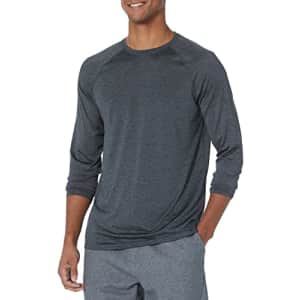 Amazon Essentials Men's 2XL Big & Tall Tech Stretch Long Sleeve T-Shirt, Black Heather for $9