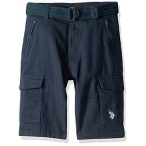 U.S. Polo Assn. Boys' Big Short, Flex Twill Belted Cargo Diesel Blue, 12 for $16