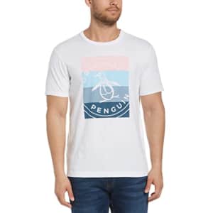 Original Penguin Men's Stripey Stamp Logo Short Sleeve Tee Shirt, Bright White, XX-Large for $37