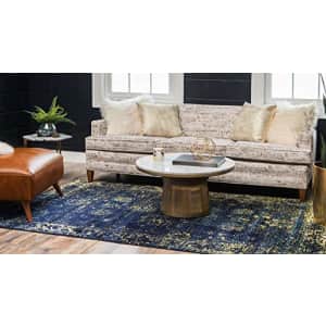 Unique Loom Sofia Collection Area Rug - Casino (5' 3" x 8' Rectangle, Navy Blue/ Yellow) for $49
