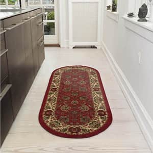 Ottomanson Collection Traditional Oriental Design Non-Slip Area Rug, 20" X 59" Oval, Red Persian, 8 for $33