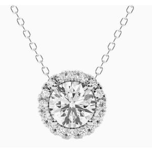 1-TCW Diamond Halo Pendant Necklace in 14kt White Gold for $400