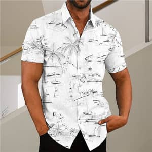 Men's Coconut Tree Grahic Buttondown Shirt for $7