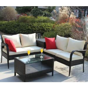 All-Weather 4-Piece Rattan Patio Furniture Set w/ Deck Box for $320
