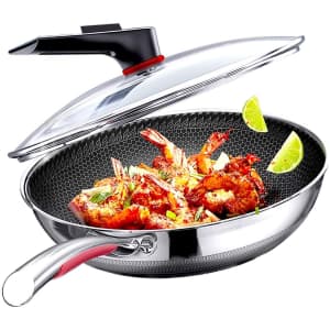 Megoo 12.6" NonStick Stainless Steel Wok Pan with Lid for $110