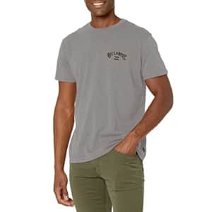 Billabong Men's Classic Short Sleeve Premium Logo Graphic T-Shirt, Light Grey Heather Arch Fill, for $46