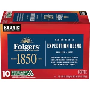 Folgers 1850 Expedition Blend Medium Roast Coffee, 60 Keurig K-Cup Pods for $33