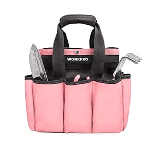 WORKPRO Garden Tool Bag, Pink Garden Tote Storage Bag with 8 Pockets, Home Organizer for Indoor and for $18