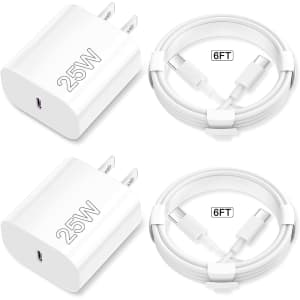 25W Type C Wall Charger Block w/ Cable 2-Pack for $5