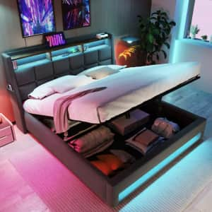 Harper & Bright Designs Queen Hydraulic Storage Platform Bed with LED Lights: $348.74