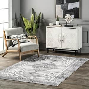 nuLOOM Gracie Distressed Medallion Machine Washable Ultra Thin Area Rug, 4x6, Grey for $30