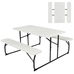 GYMAX PicnicTable, 550 LBS FoldingPicnicTableswithBenches & Seats, Weather-Resistant Easy Setup for $130