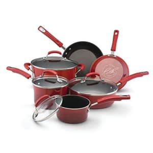 Rachael Ray Brights Nonstick Cookware Set / Pots and Pans Set - 10 Piece, Red for $146