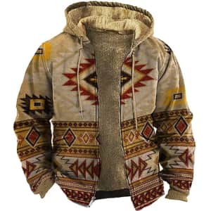 Koulb Men's Fleece-Lined Graphic Print Hooded Jacket for $17