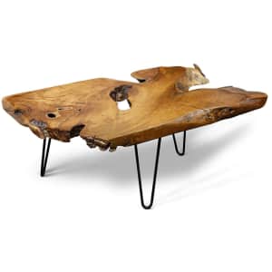 StyleCraft Badang Live Edge Teak Wood Coffee Table for $205