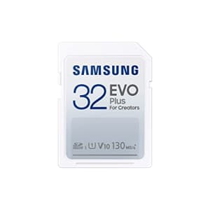 SAMSUNG EVO Plus Full Size 32 GB SDHC Card 130MB/s Full HD & 4K UHD, UHS-I, U1, V10 (MB-SC32K/AM) for $7