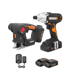 WORX 20V AXIS Precision Cutting Jigsaw with 1/4 Inch Impact Driver, 2-tool Combo Power Tool Kit for $140