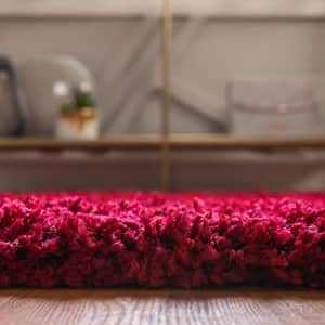 Unique Loom Solid Shag Collection Area Rug (5' 1" x 8' Oval, Cherry Red) for $59