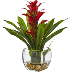 Nearly Natural 6897-RD Bromeliad with Glass Vase Arrangement for $33