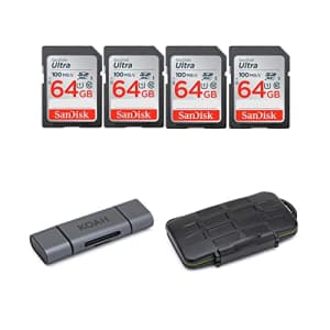 SanDisk 64GB Ultra SDXC UHS-I 100MB/s Memory Card (4-Pack) with Koah Pro Card Reader and Rugged for $60